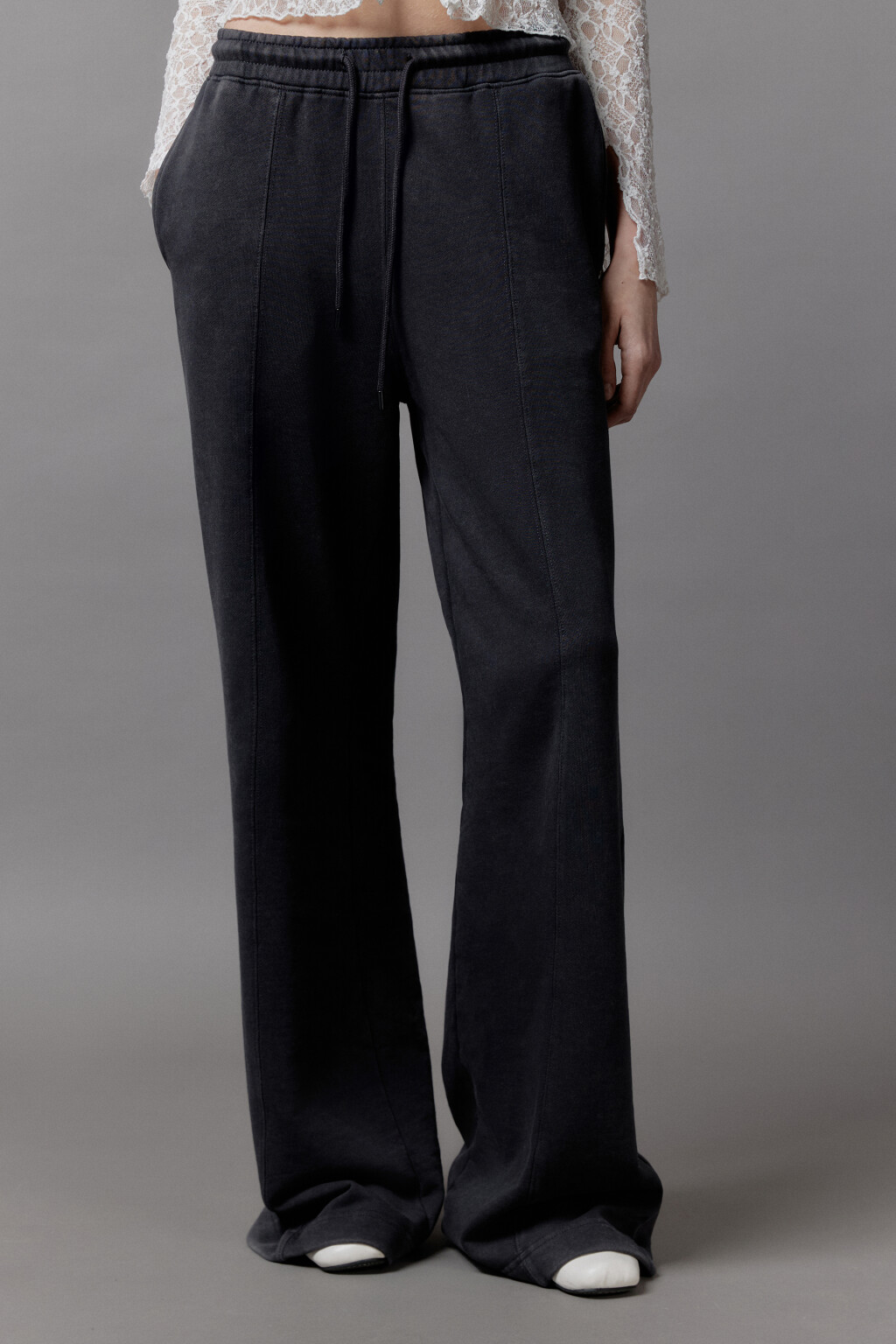 Брюки широкие трикотажные из футера - цвет серый - 2