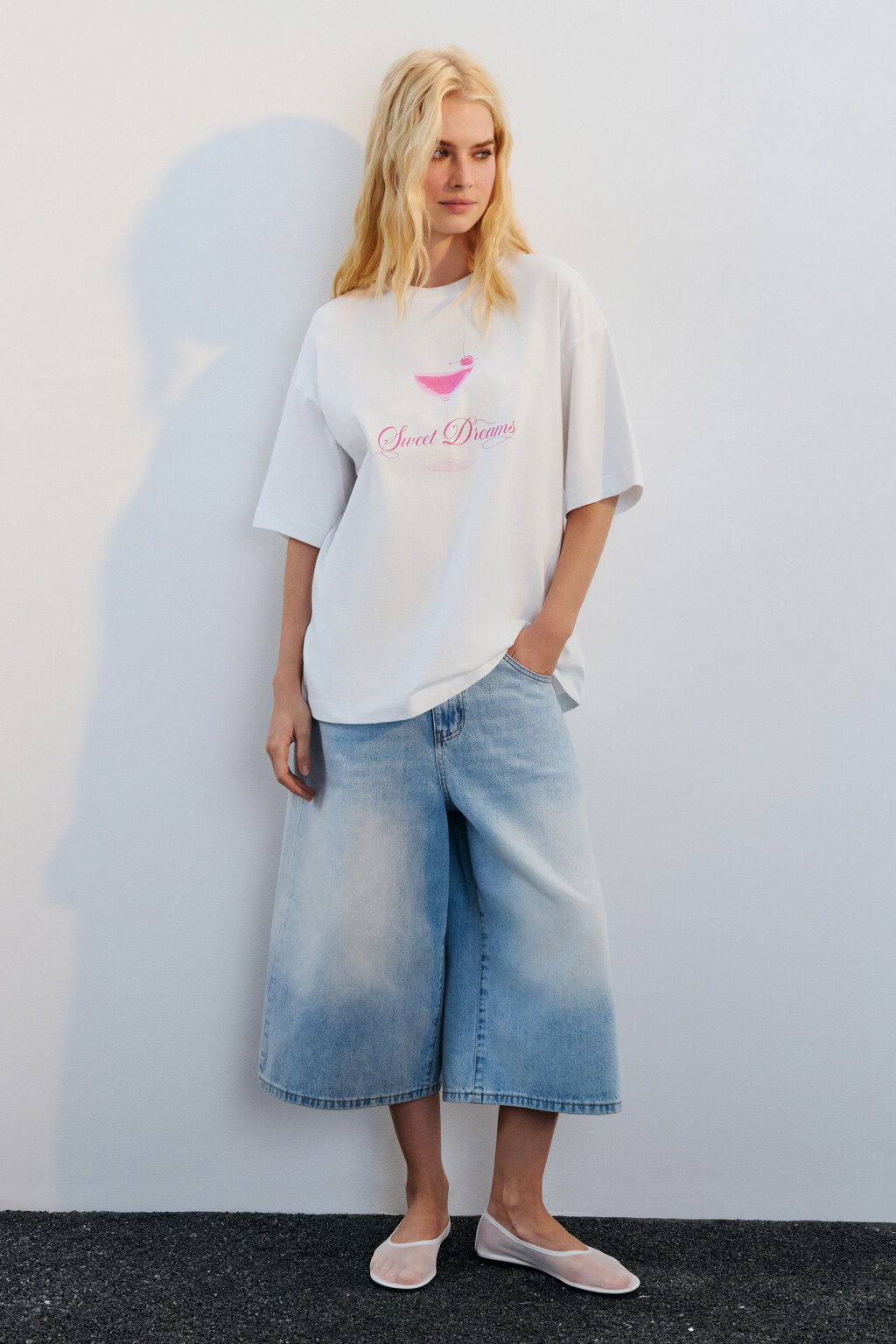 Футболка прямая хлопковая с принтом - цвет белый - 4