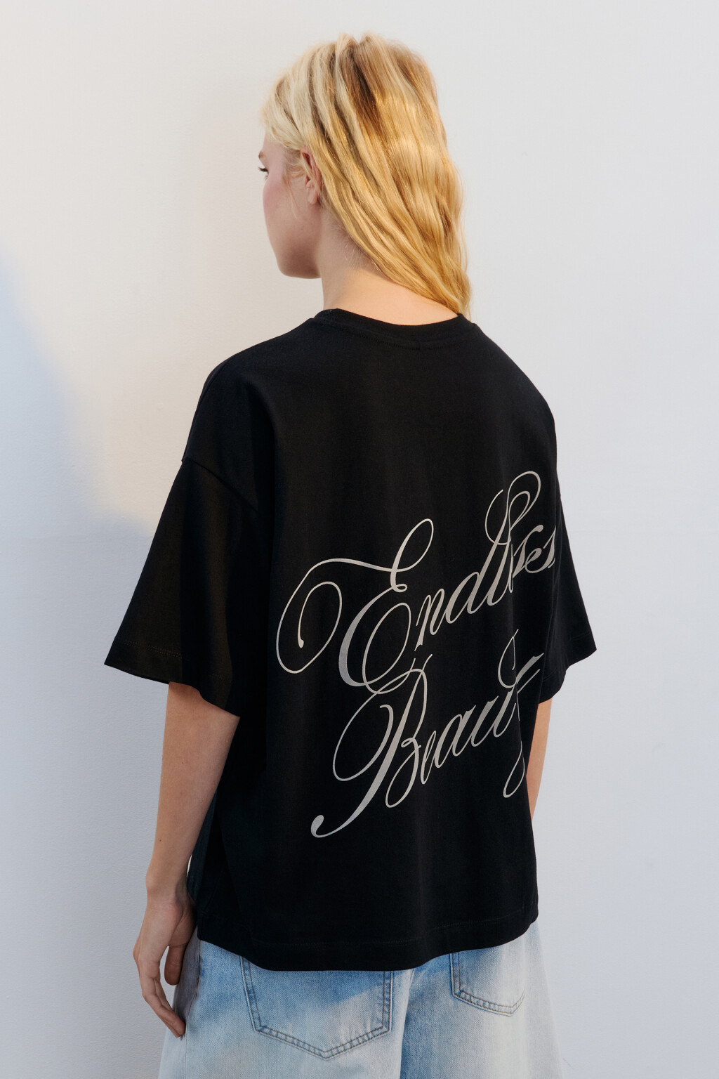 Футболка прямая хлопковая с принтом - цвет черный - 3