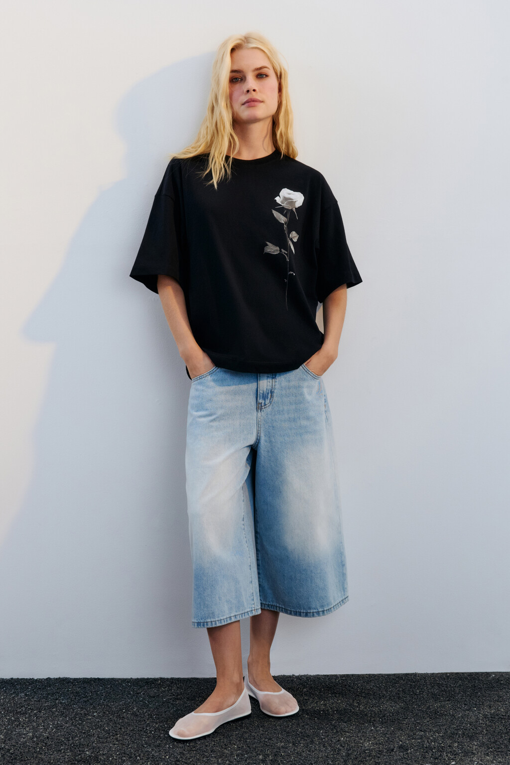 Футболка прямая хлопковая с принтом - цвет черный - 4