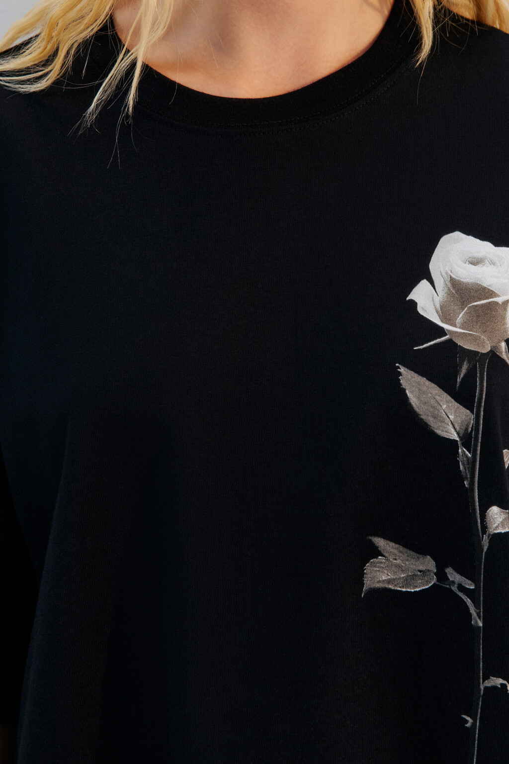 Футболка прямая хлопковая с принтом - цвет черный - 5