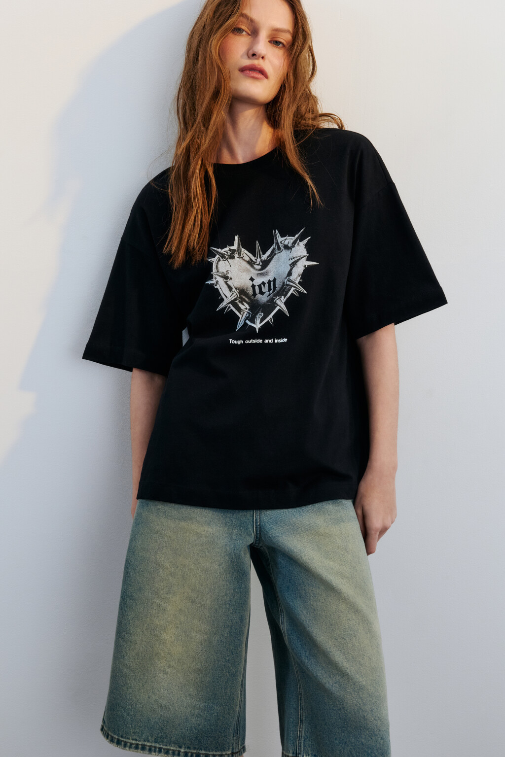 Футболка прямая хлопковая с принтом - цвет черный - 1