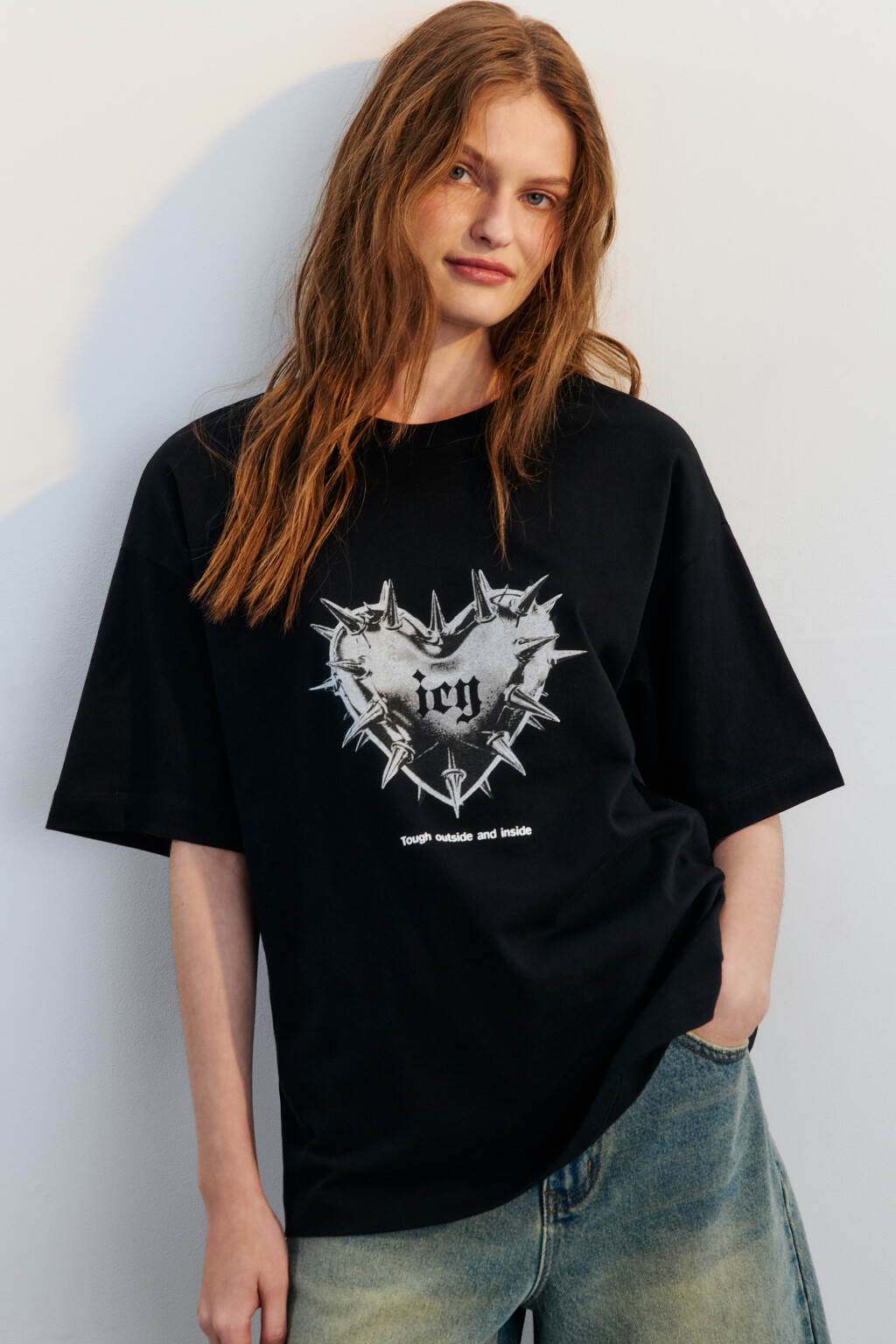 Футболка прямая хлопковая с принтом - цвет черный - 2