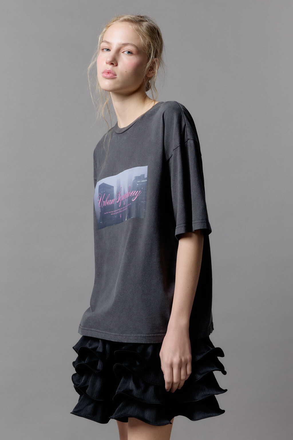 Футболка oversize хлопковая с принтом - цвет серый - 3