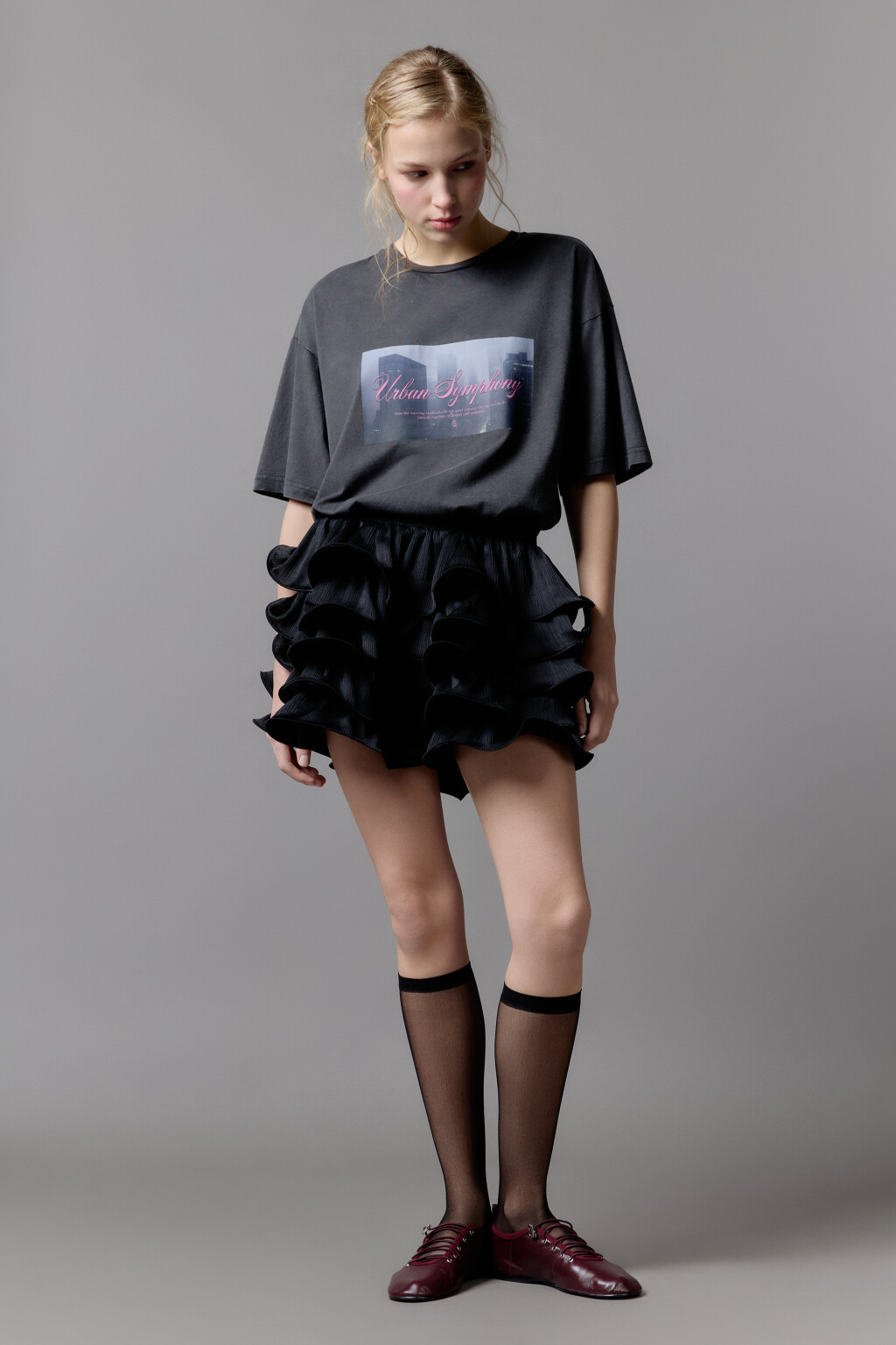 Футболка oversize хлопковая с принтом - цвет серый - 5