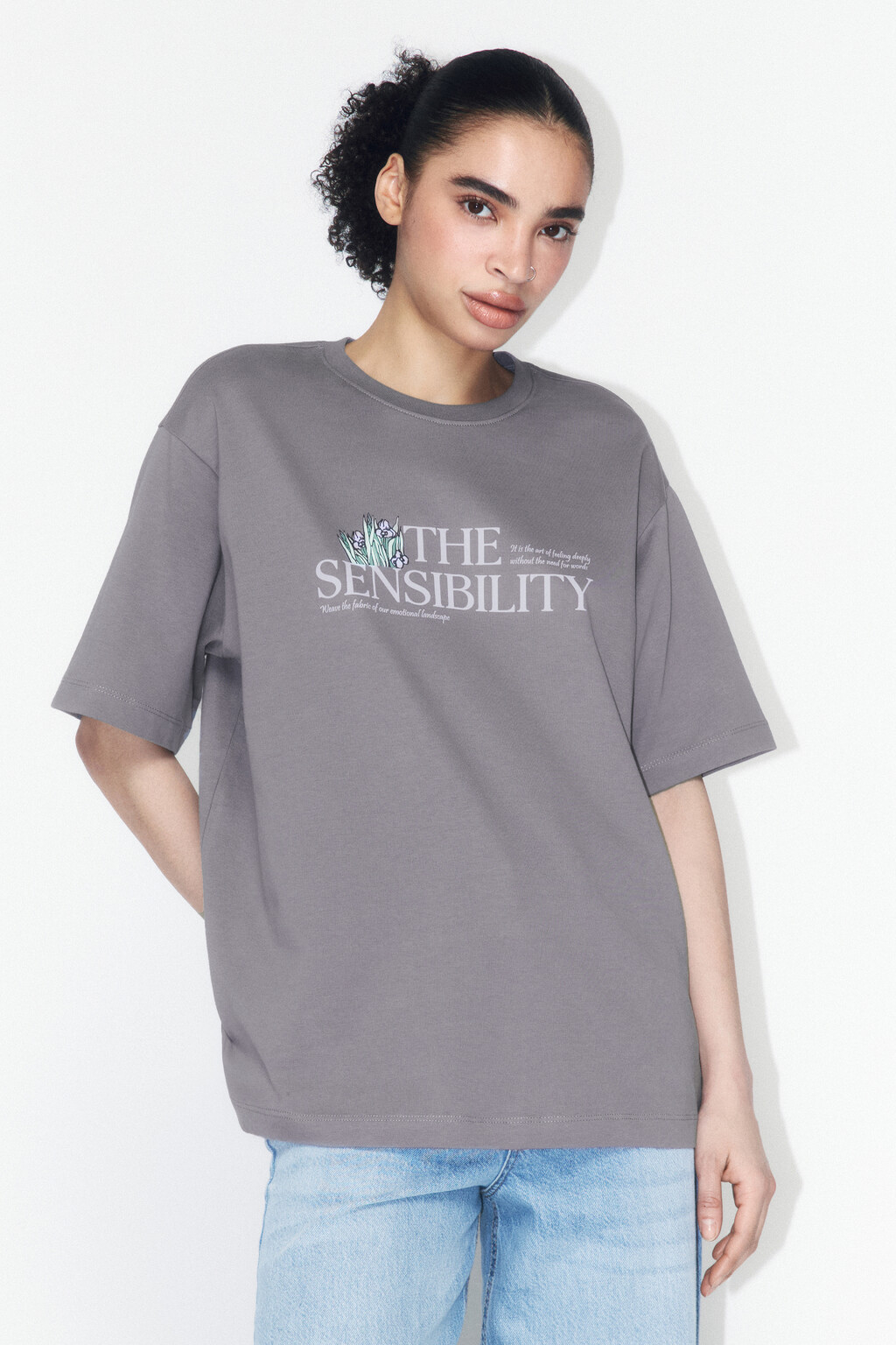 Футболка хлопковая с принтом в стиле таро - цвет серый - 2