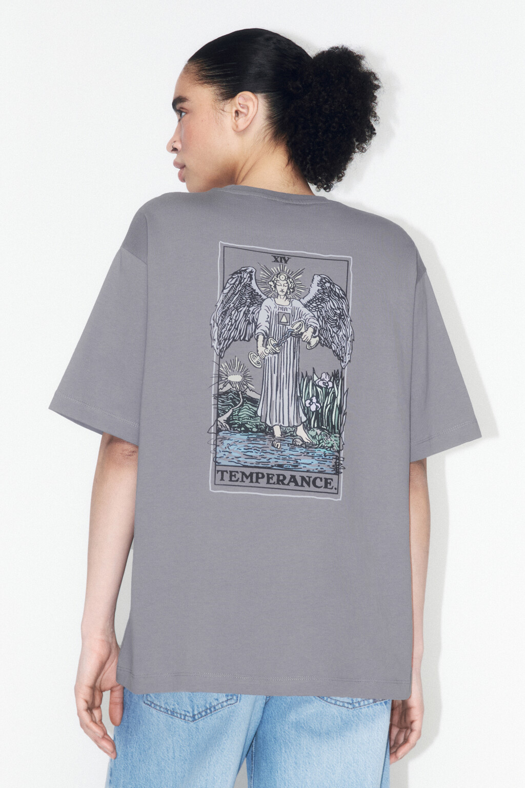 Футболка хлопковая с принтом в стиле таро - цвет серый - 3