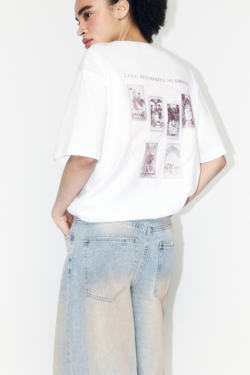 Футболка хлопковая с принтом в стиле таро - цвет белый - 1