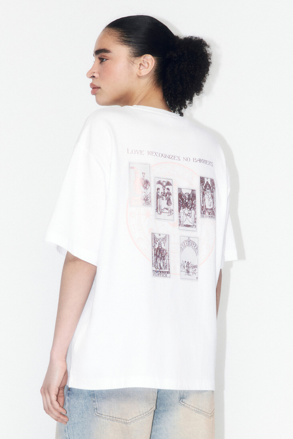 Футболка хлопковая с принтом в стиле таро - цвет белый - 3