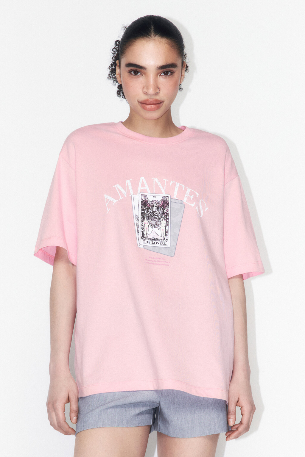 Футболка хлопковая с принтом в стиле таро - цвет розовый - 2