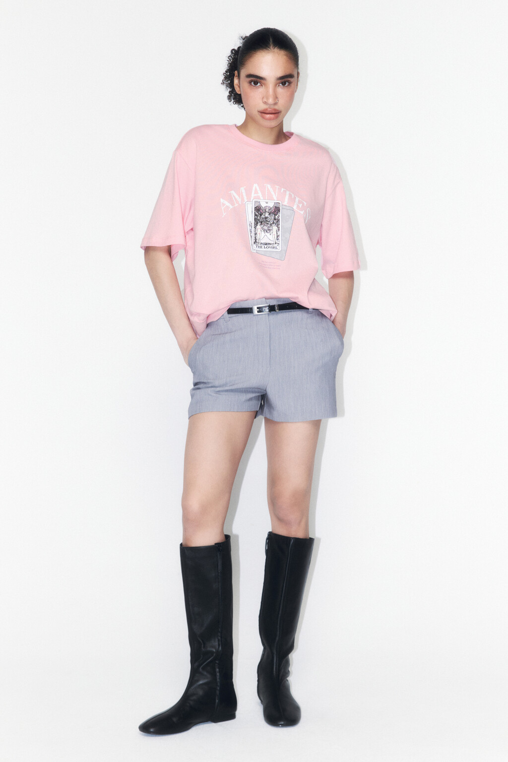 Футболка хлопковая с принтом в стиле таро - цвет розовый - 4