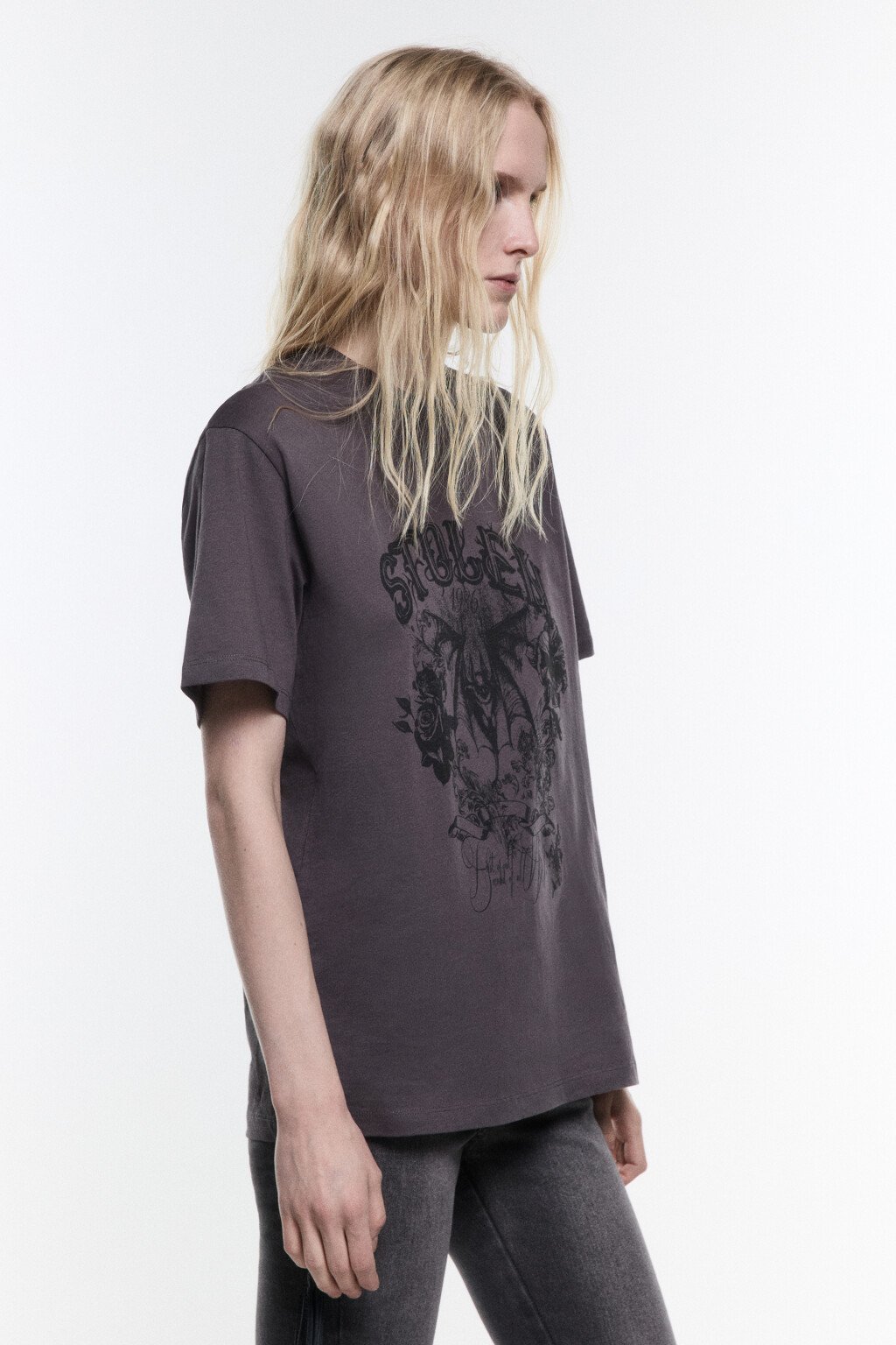 Футболка с вареным эффектом и принтом - цвет серый - 3