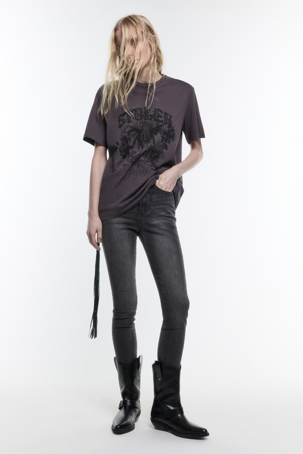 Футболка с вареным эффектом и принтом - цвет серый - 5