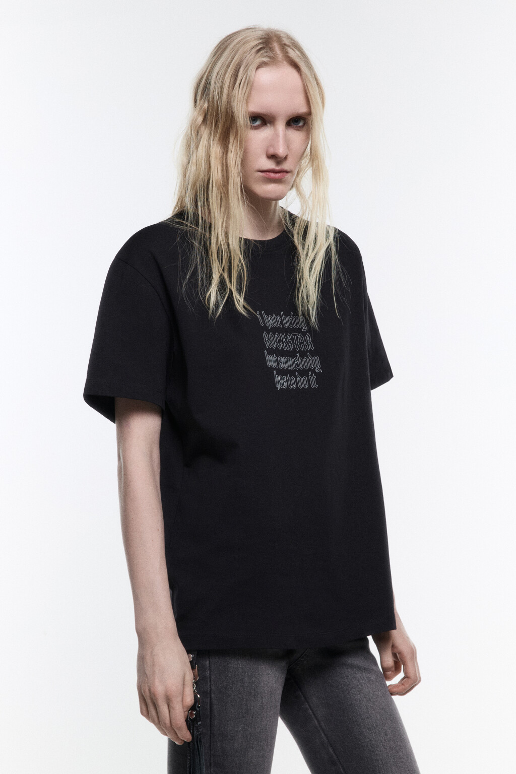 Футболка с вареным эффектом и принтом - цвет черный - 3