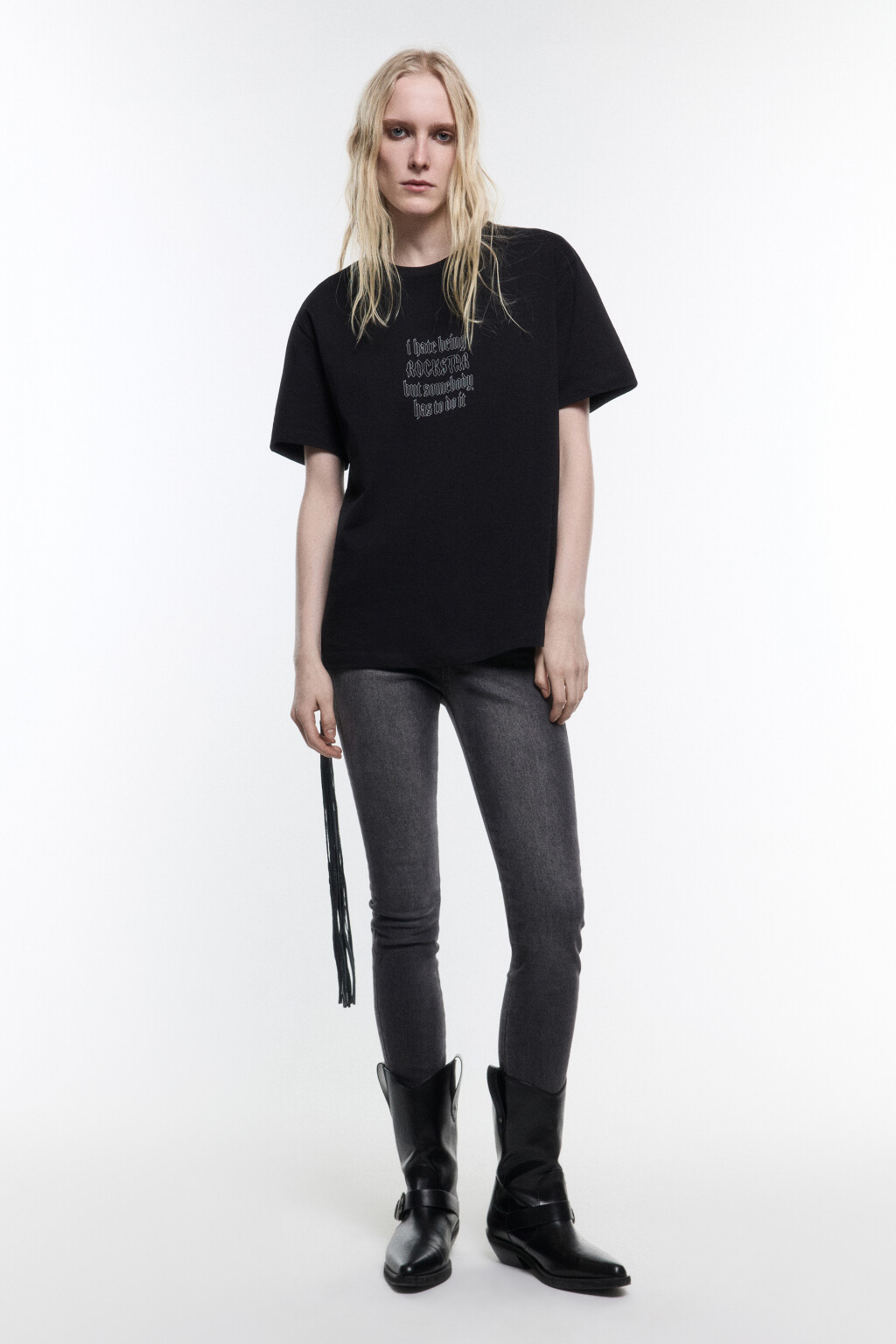 Футболка с вареным эффектом и принтом - цвет черный - 5