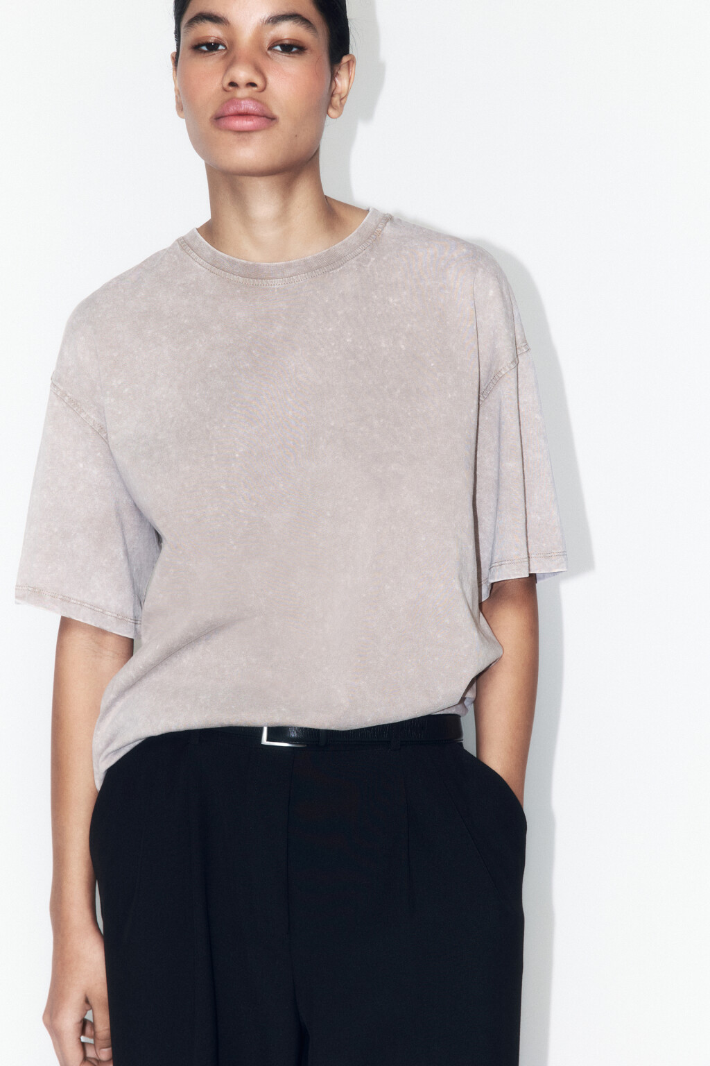 Футболка хлопковая с вареным эффектом - цвет бежевый - 1