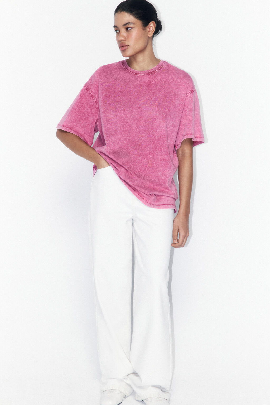 Футболка хлопковая с вареным эффектом - цвет розовый - 1