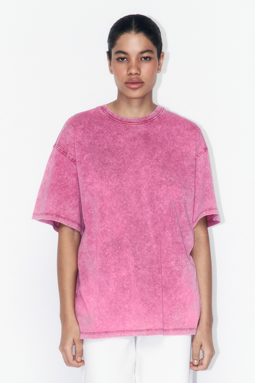 Футболка хлопковая с вареным эффектом - цвет розовый - 3