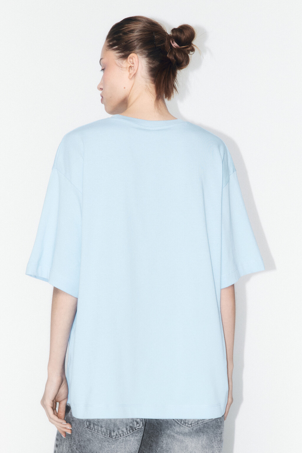 Футболка прямая хлопковая с принтом-надписью - цвет голубой - 5