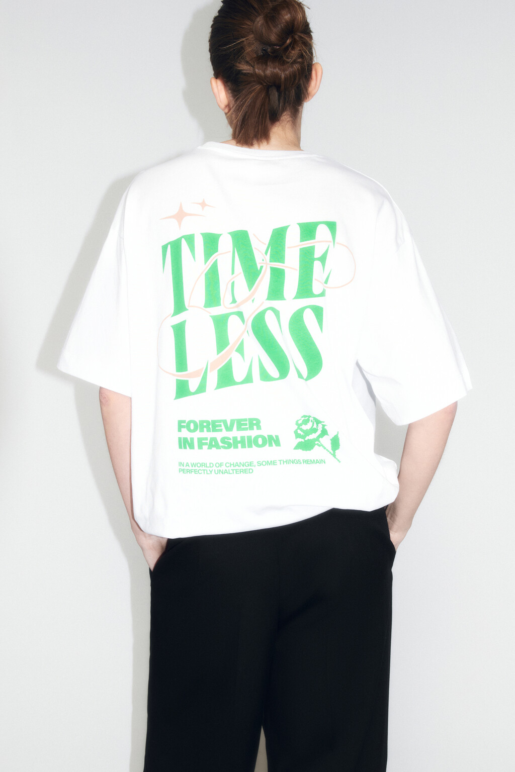 Футболка прямая хлопковая с принтом-надписью - цвет белый - 1