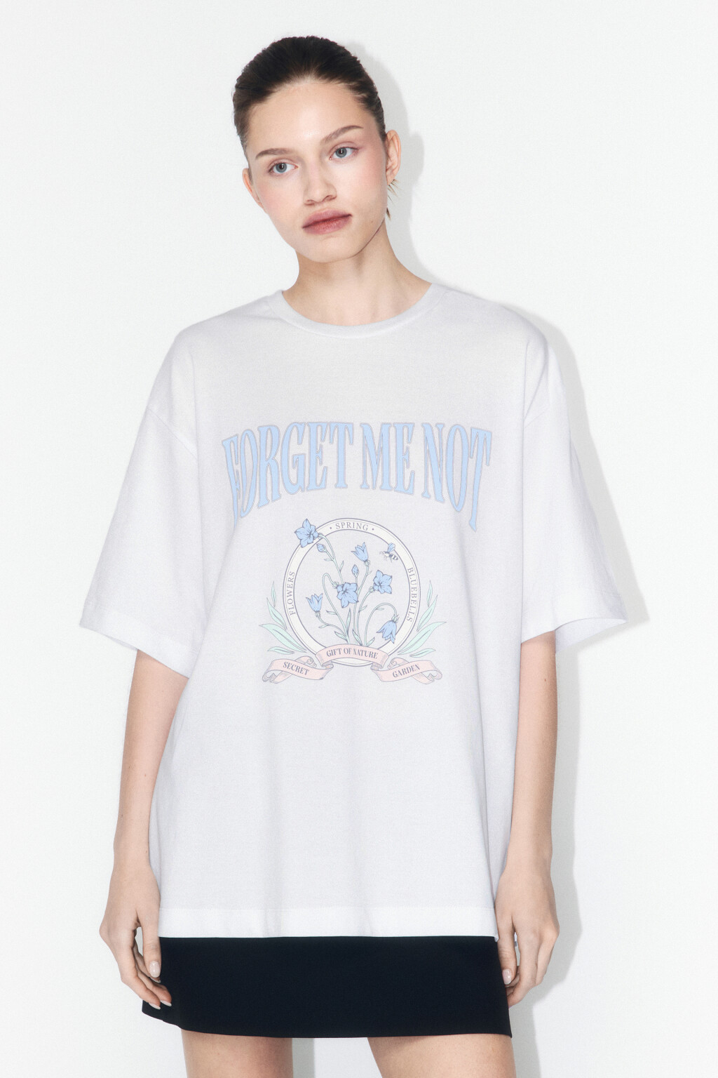 Футболка прямая хлопковая с принтом-надписью - цвет белый - 2