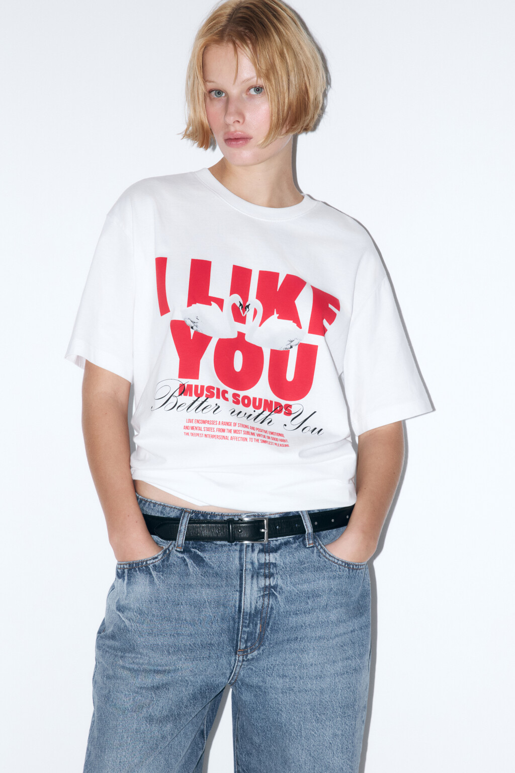 Футболка хлопковая с рисунком и надписью - цвет белый - 1