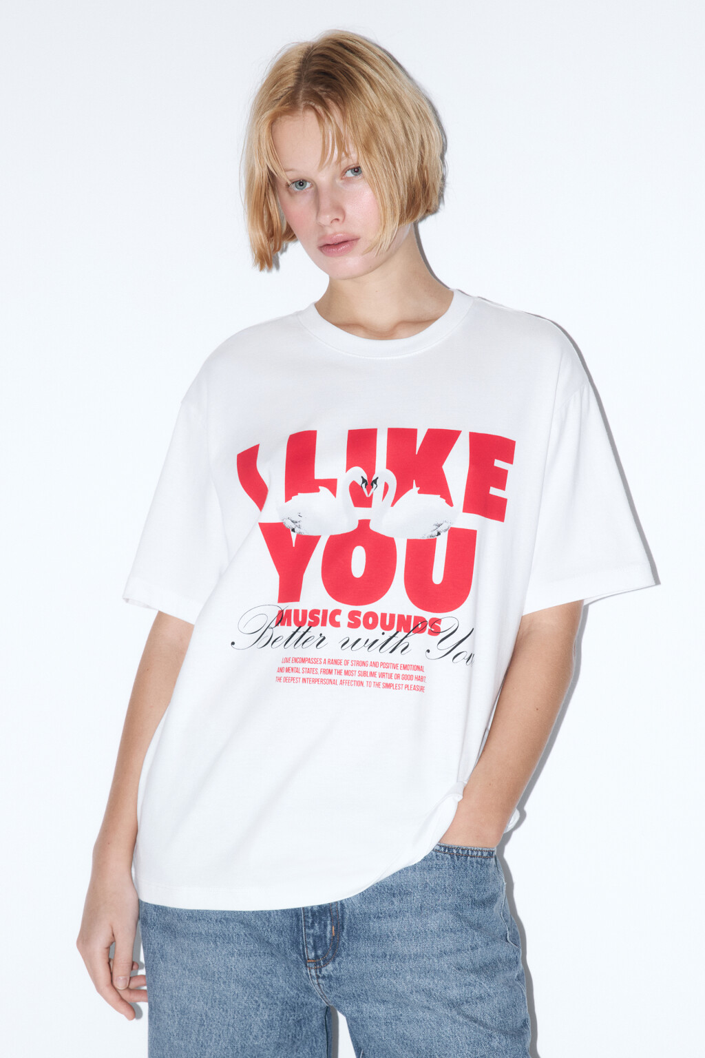 Футболка хлопковая с рисунком и надписью - цвет белый - 2