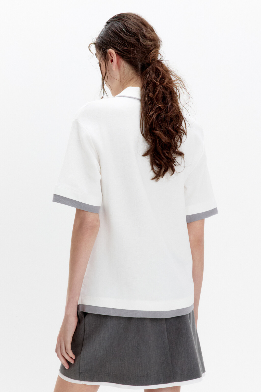 Футболка-поло хлопковая с застежкой на груди - цвет белый - 3