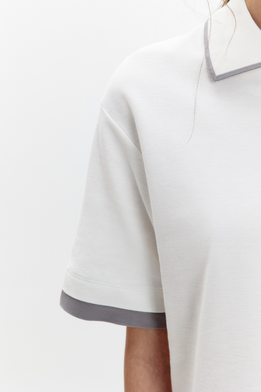 Футболка-поло хлопковая с застежкой на груди - цвет белый - 6