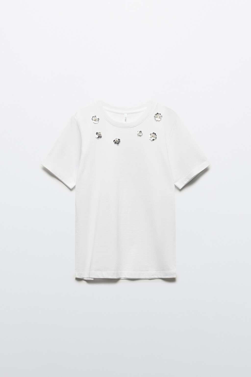 Футболка хлопковая с цветами из пайеток - цвет белый - 9