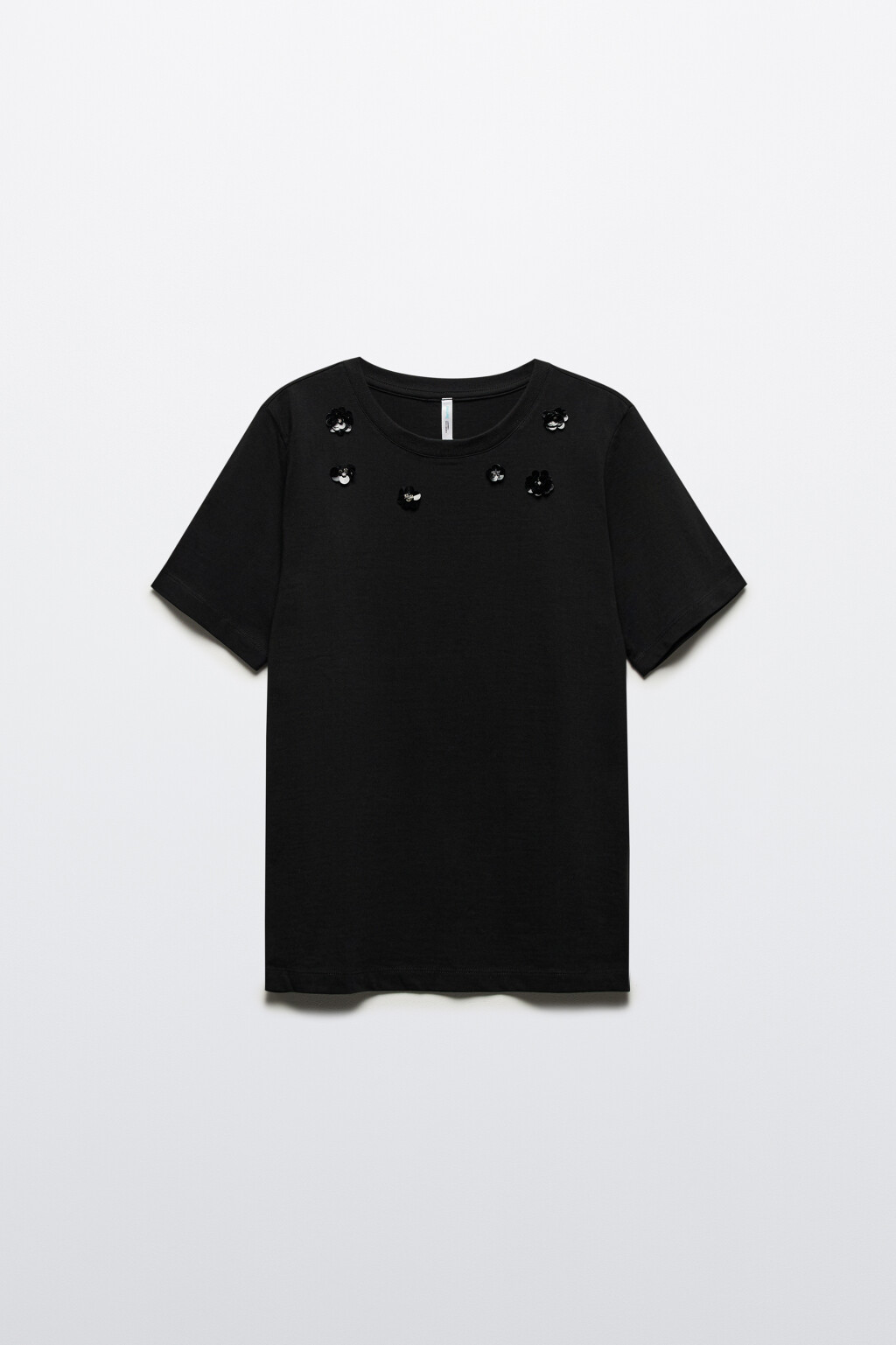 Футболка хлопковая с цветами из пайеток - цвет черный - 8
