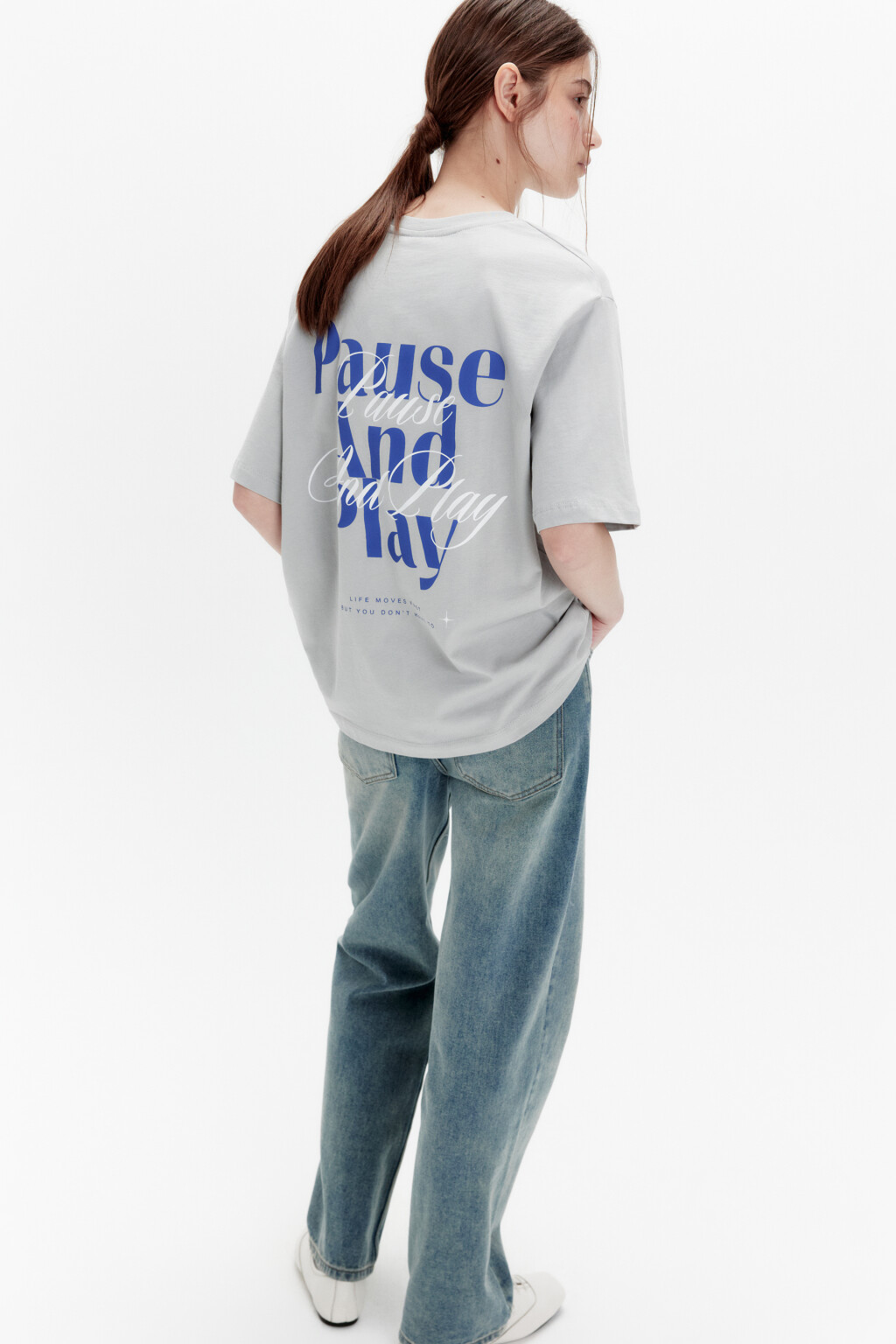 Футболка прямая хлопковая с принтом - цвет серый - 1