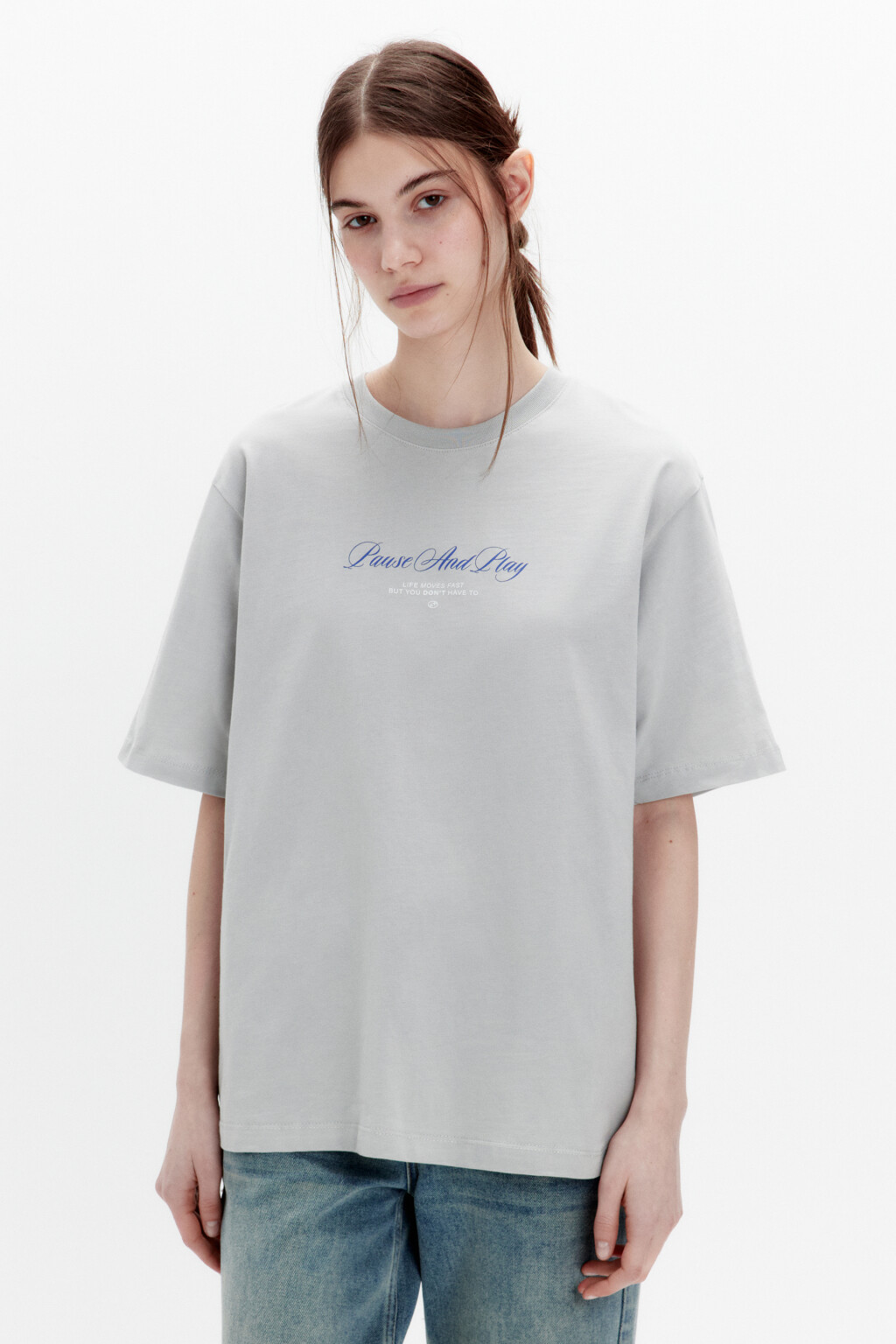 Футболка прямая хлопковая с принтом - цвет серый - 2
