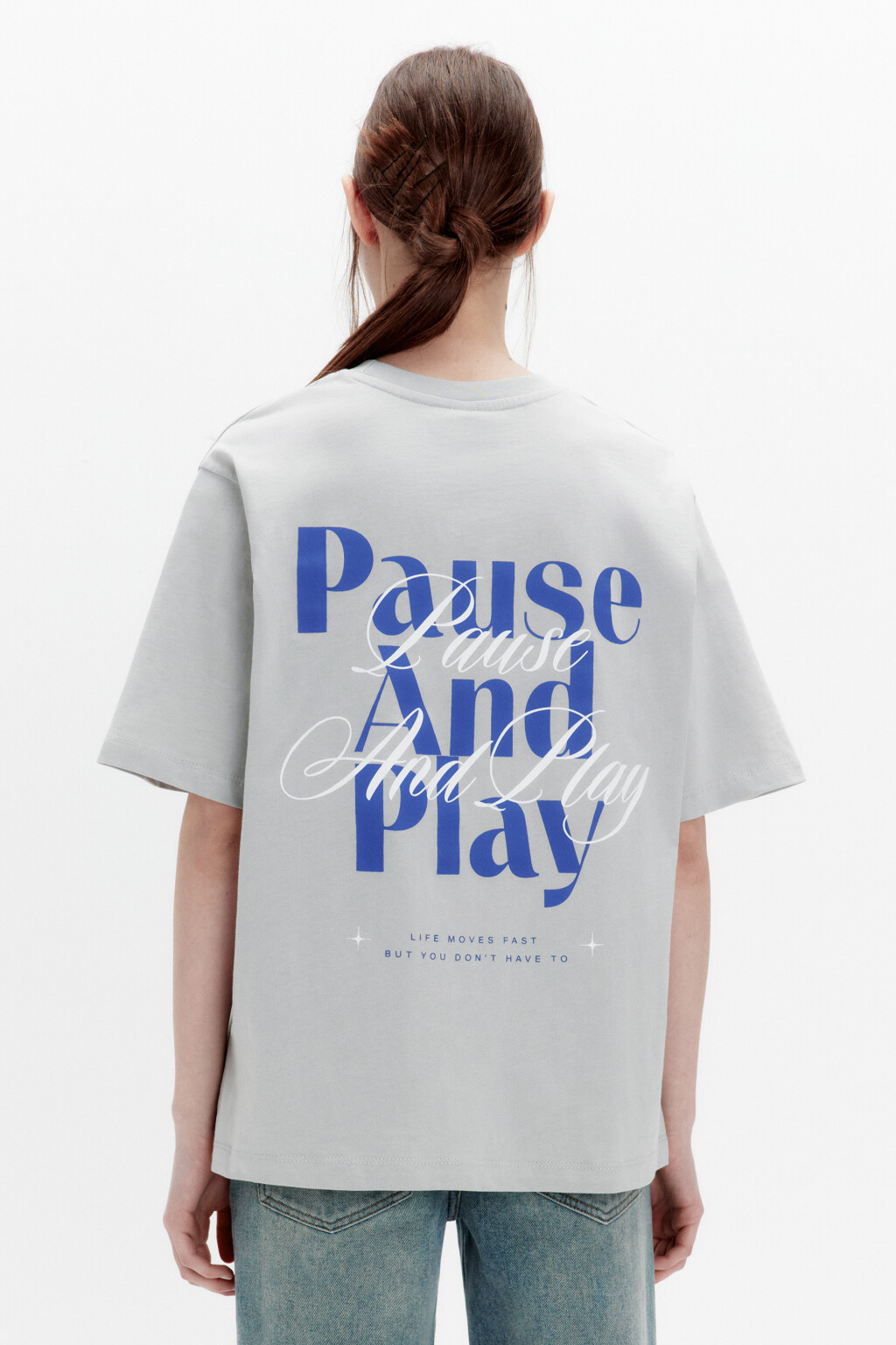 Футболка прямая хлопковая с принтом - цвет серый - 3