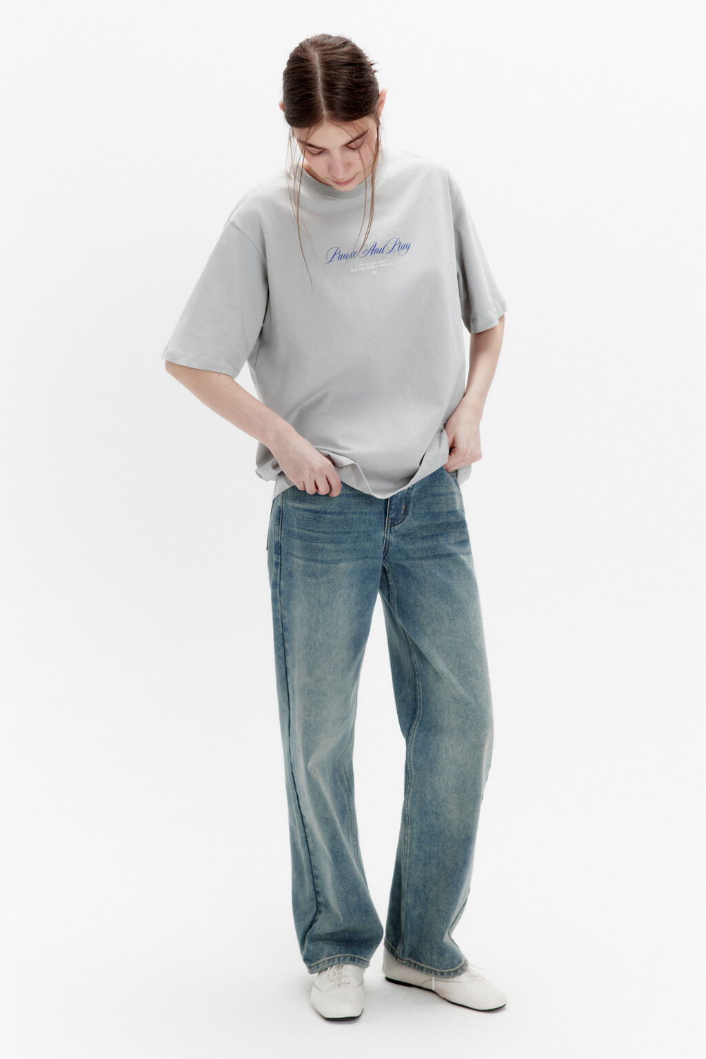 Футболка прямая хлопковая с принтом - цвет серый - 4