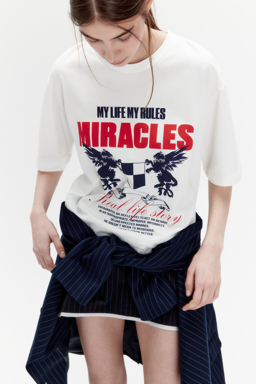 Футболка прямая хлопковая с принтом - цвет белый - 1