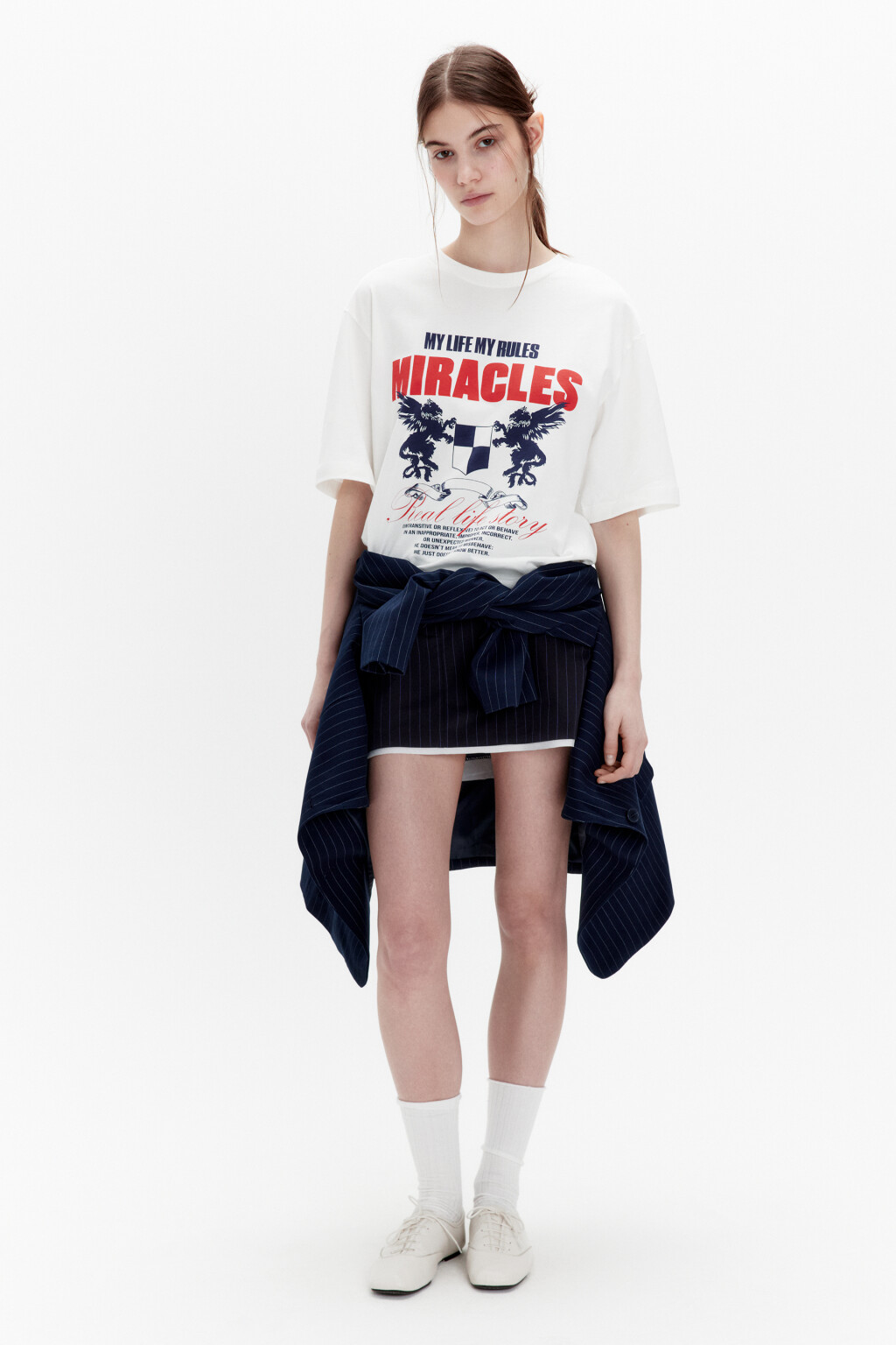 Футболка прямая хлопковая с принтом - цвет белый - 4