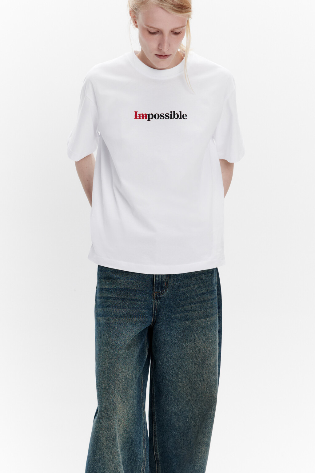 Футболка свободная хлопковая с надписью - цвет белый - 1