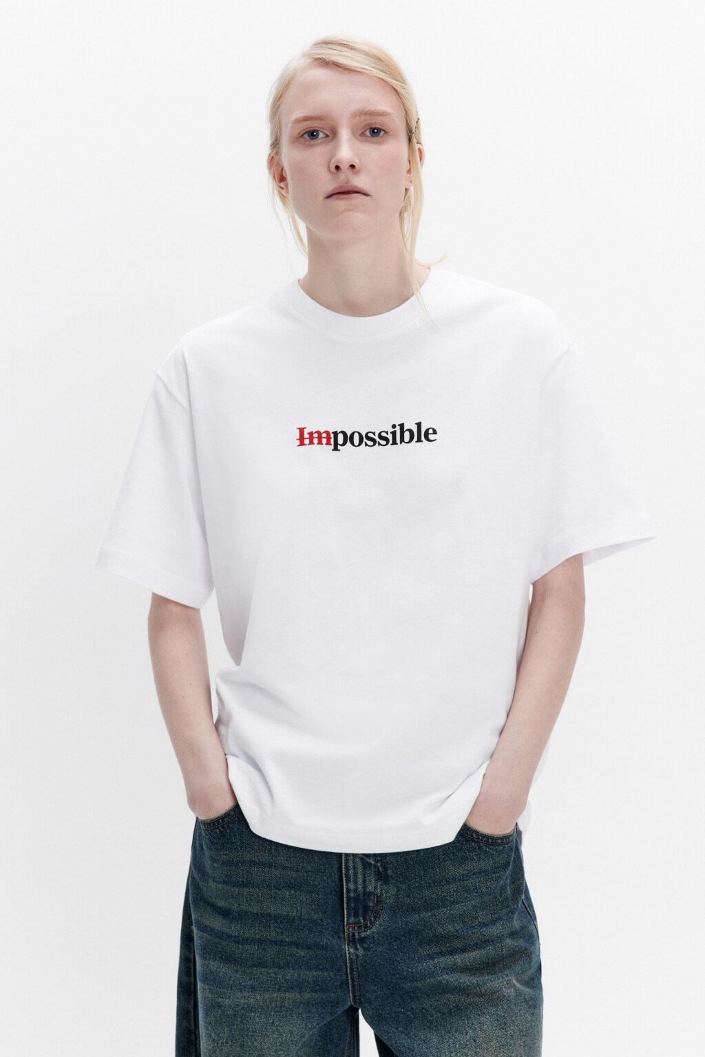 Футболка свободная хлопковая с надписью - цвет белый - 2