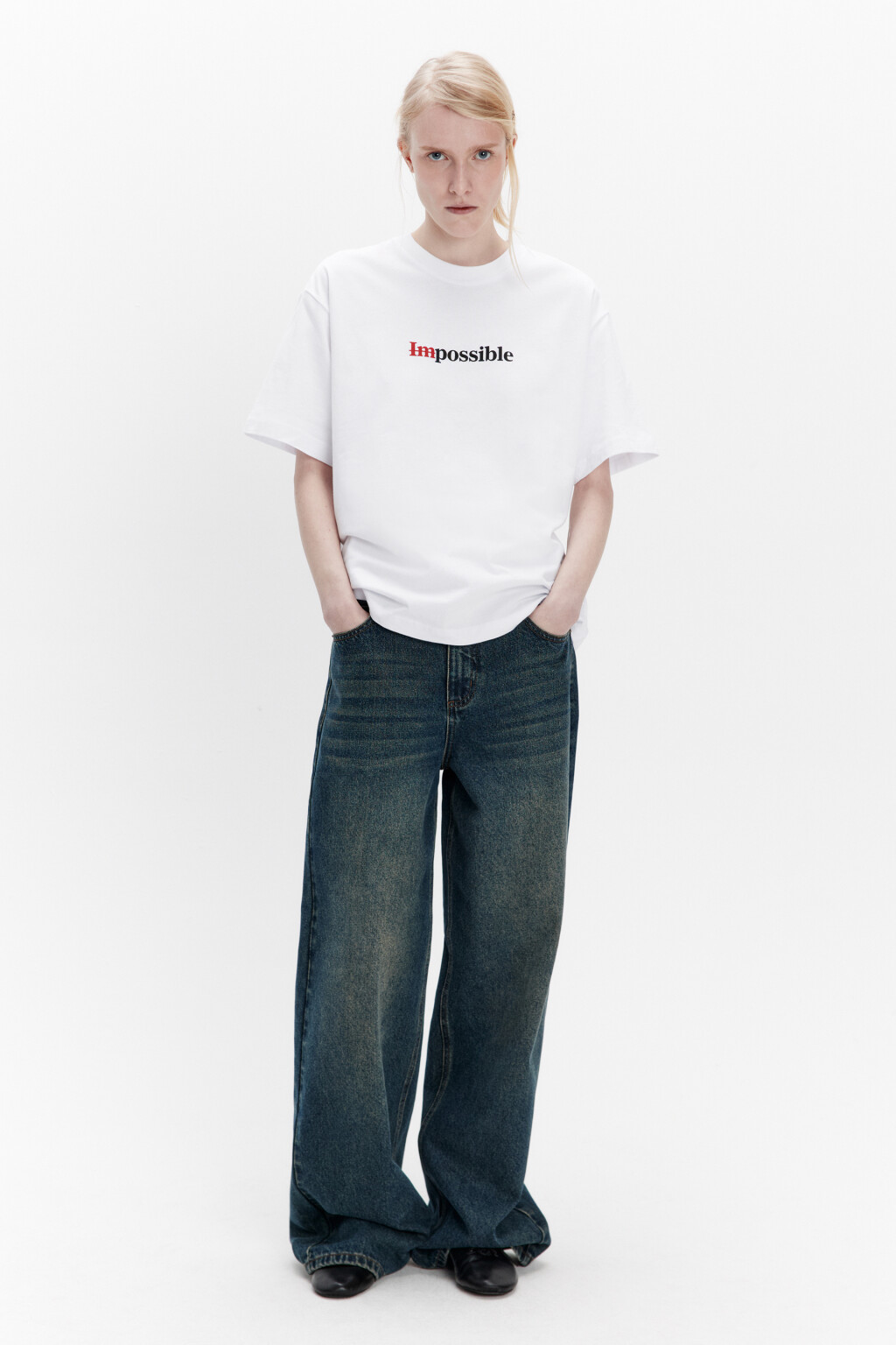 Футболка свободная хлопковая с надписью - цвет белый - 5