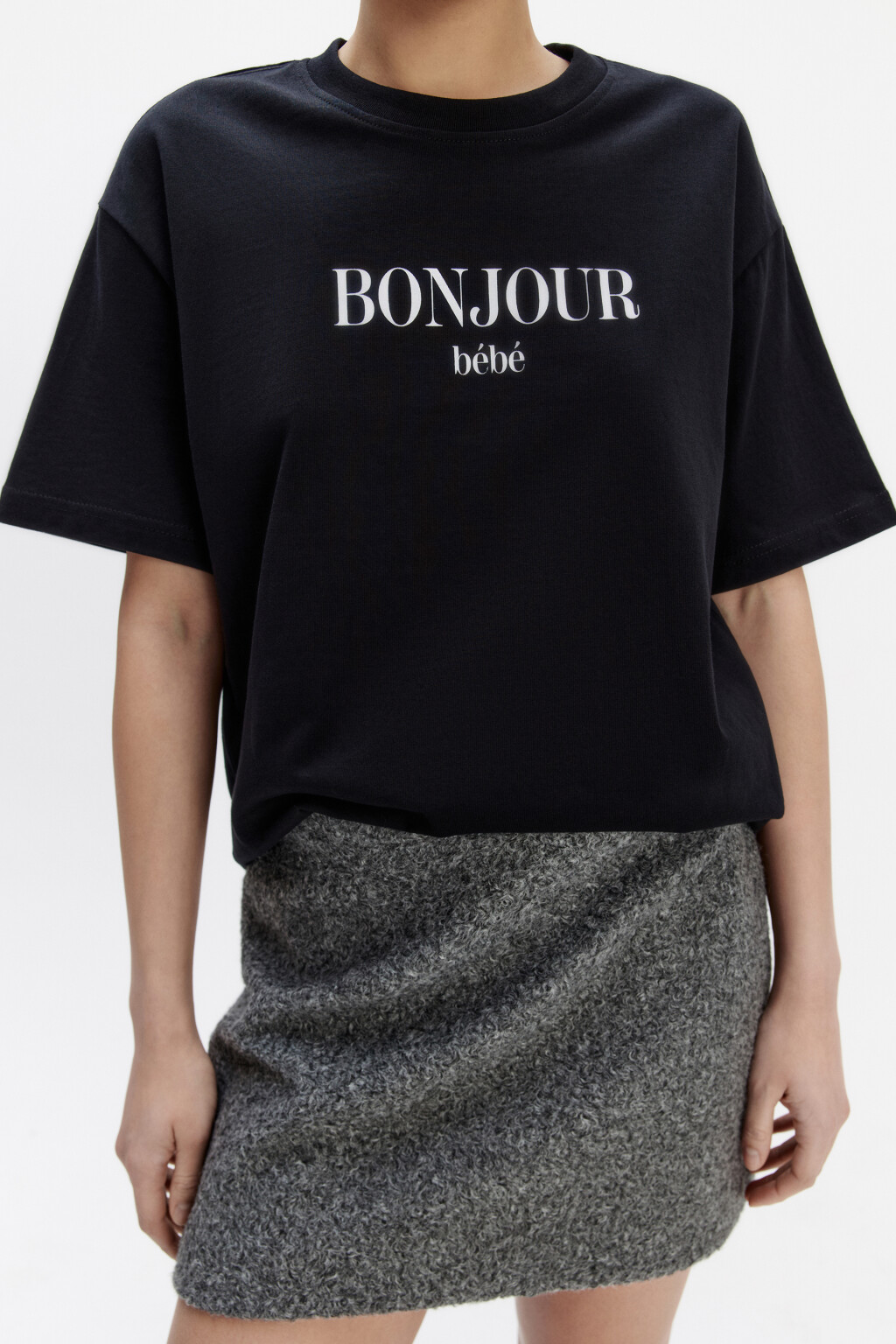 Футболка свободная хлопковая с надписью - цвет черный - 1