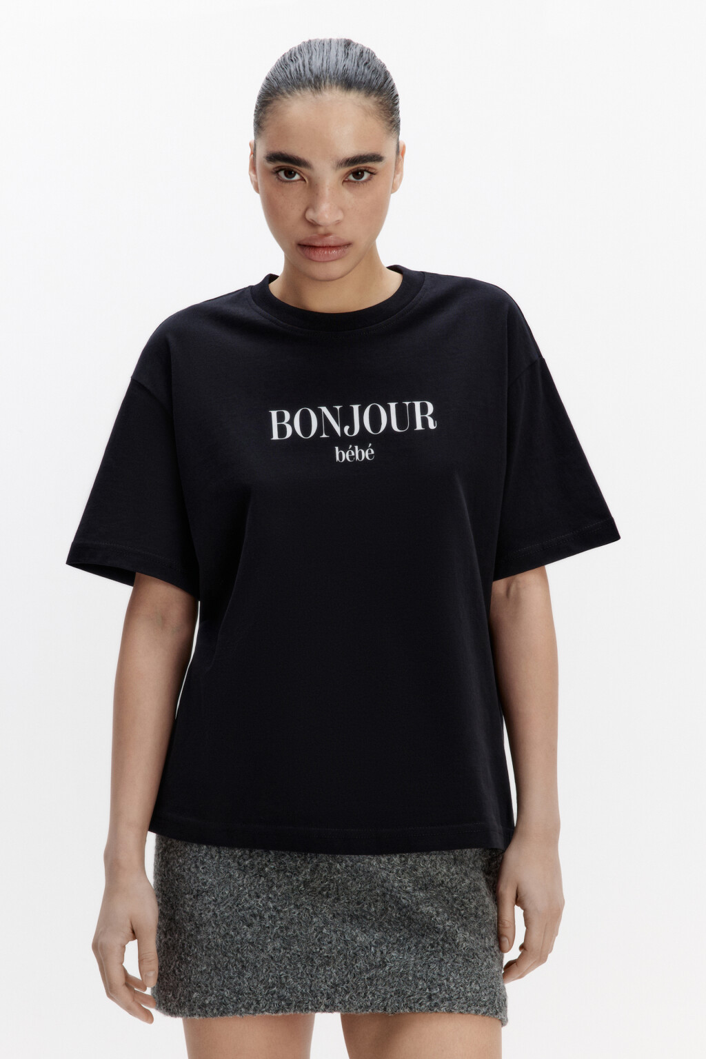 Футболка свободная хлопковая с надписью - цвет черный - 2