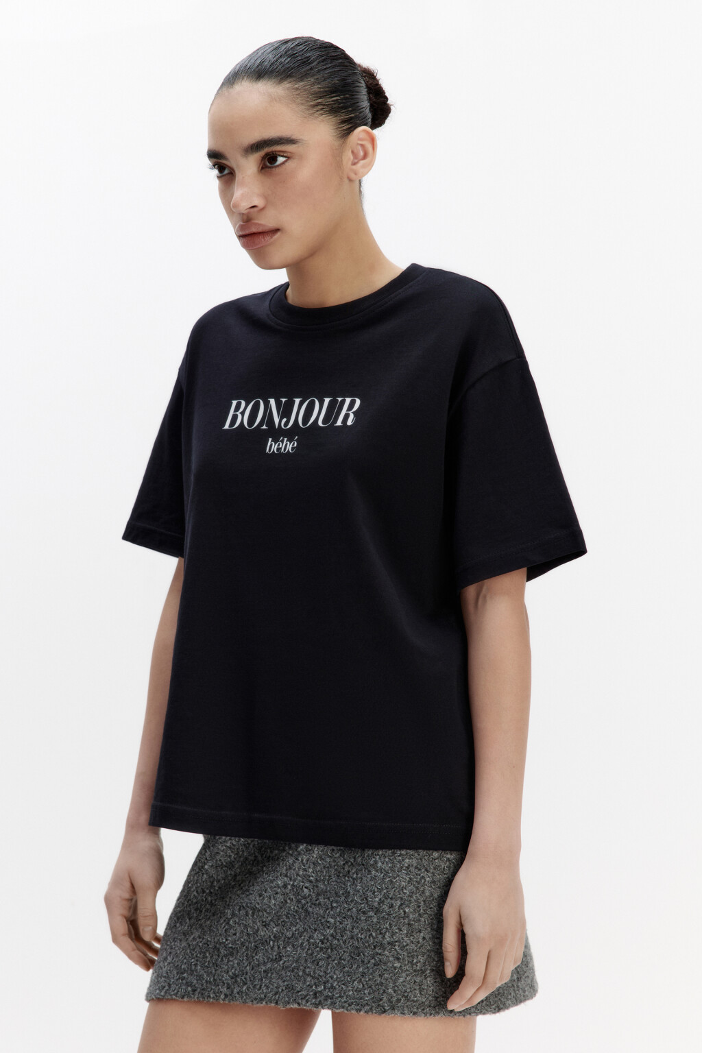 Футболка свободная хлопковая с надписью - цвет черный - 3