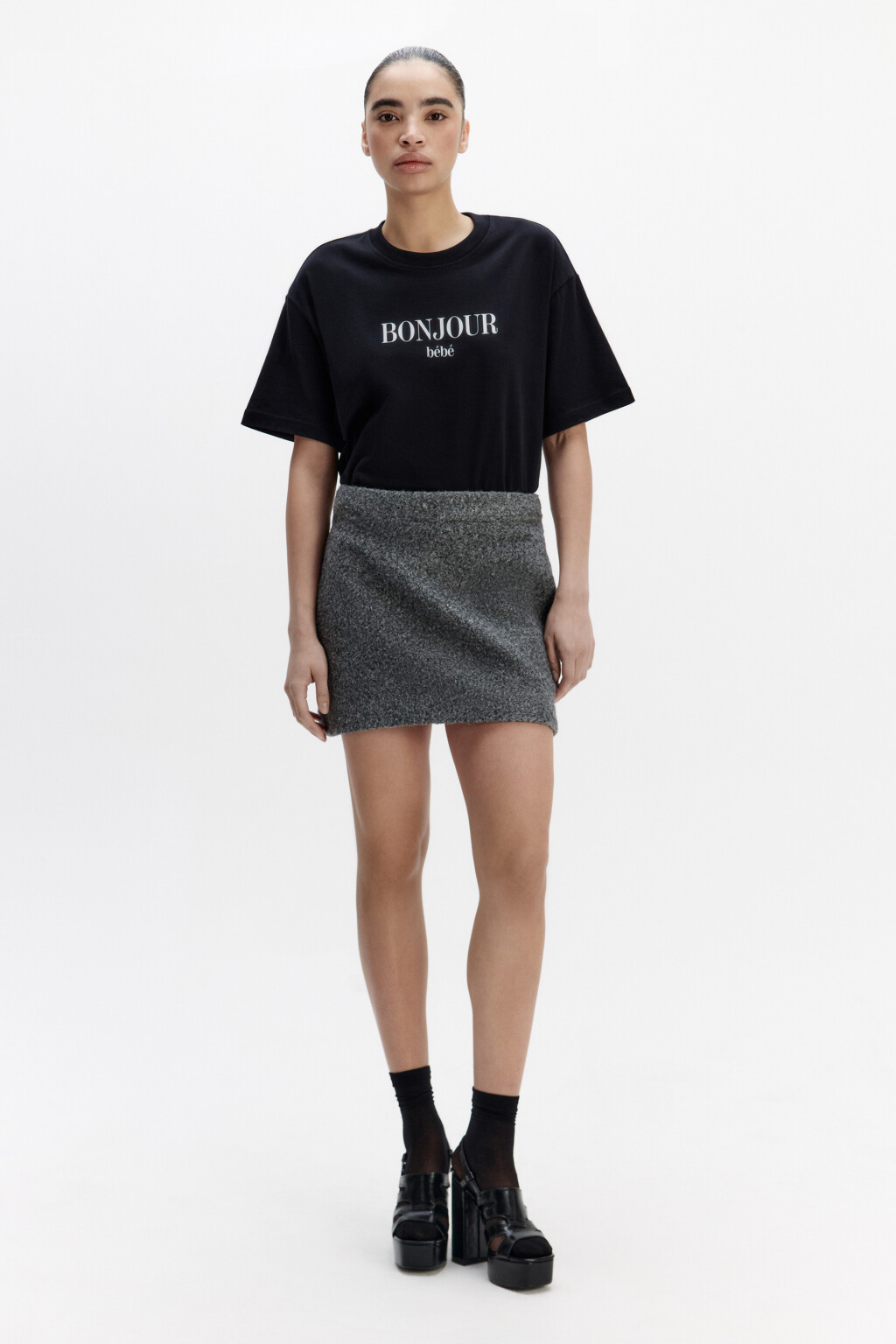 Футболка свободная хлопковая с надписью - цвет черный - 5