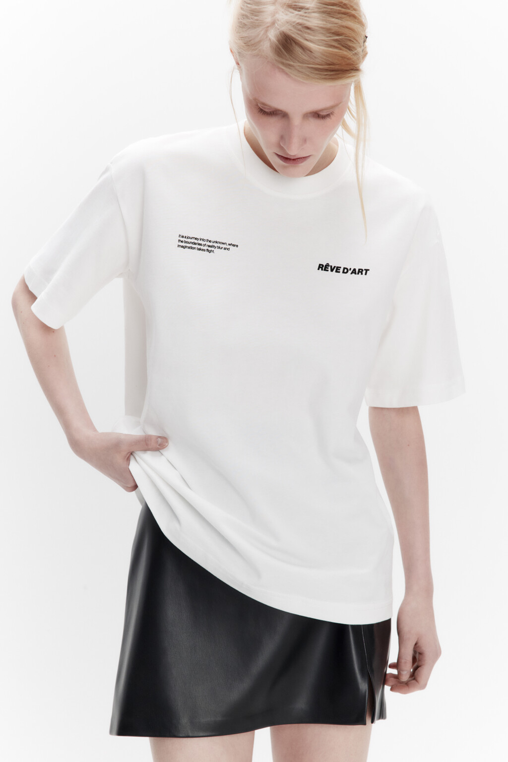 Футболка свободная хлопковая с надписью - цвет белый - 1