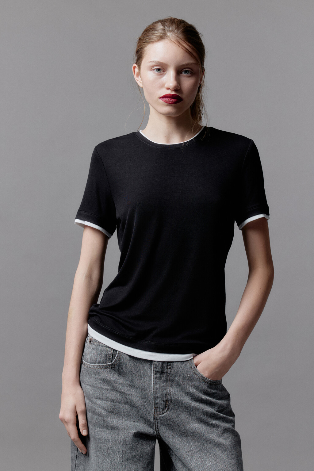 Футболка бамбуковая с имитацией второго слоя - цвет черный - 2