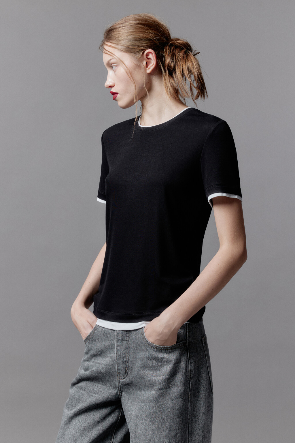 Футболка бамбуковая с имитацией второго слоя - цвет черный - 3