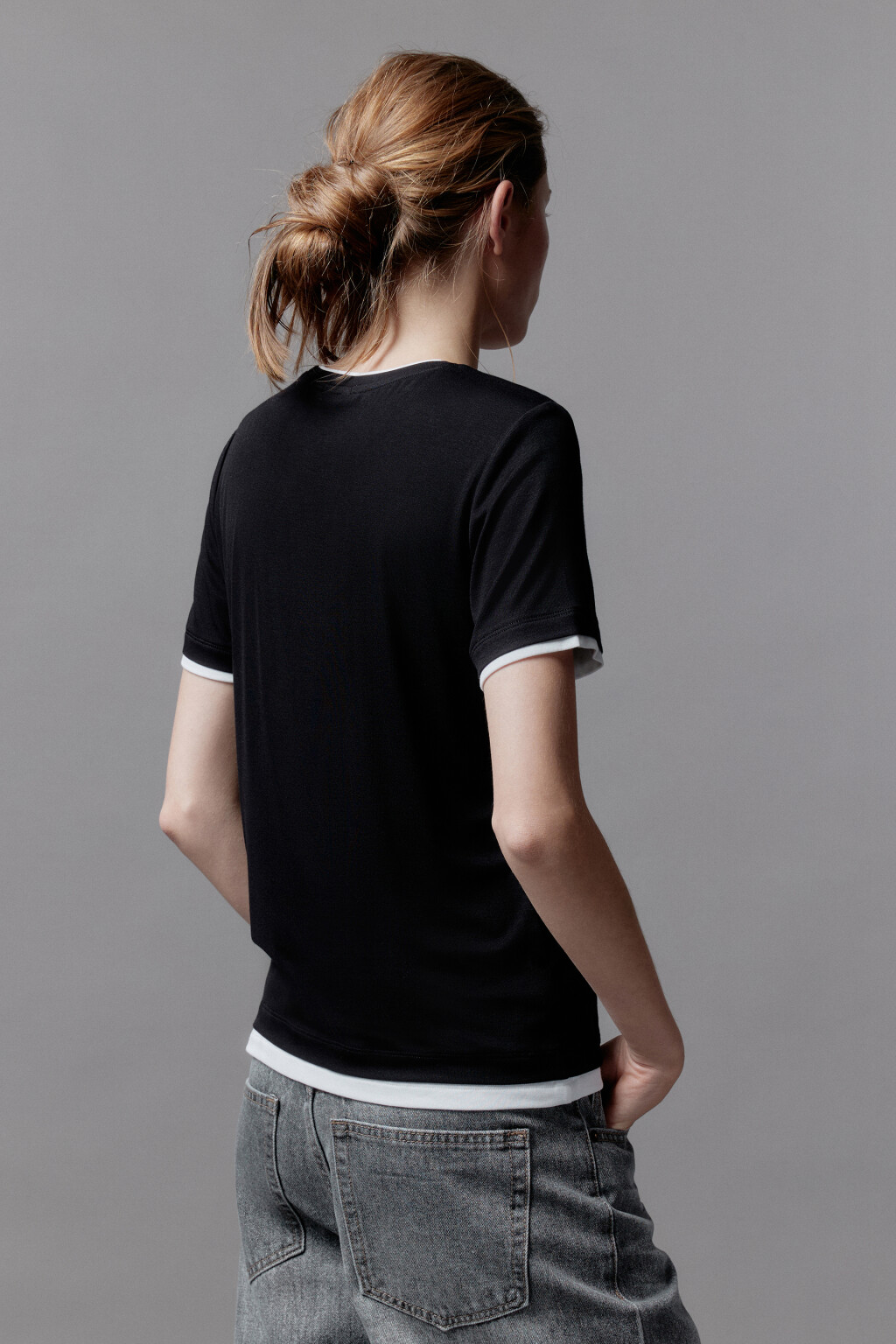 Футболка бамбуковая с имитацией второго слоя - цвет черный - 4