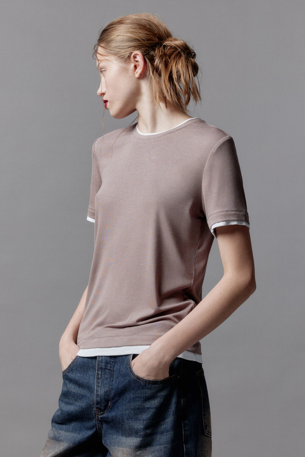 Футболка бамбуковая с имитацией второго слоя - цвет бежевый - 4