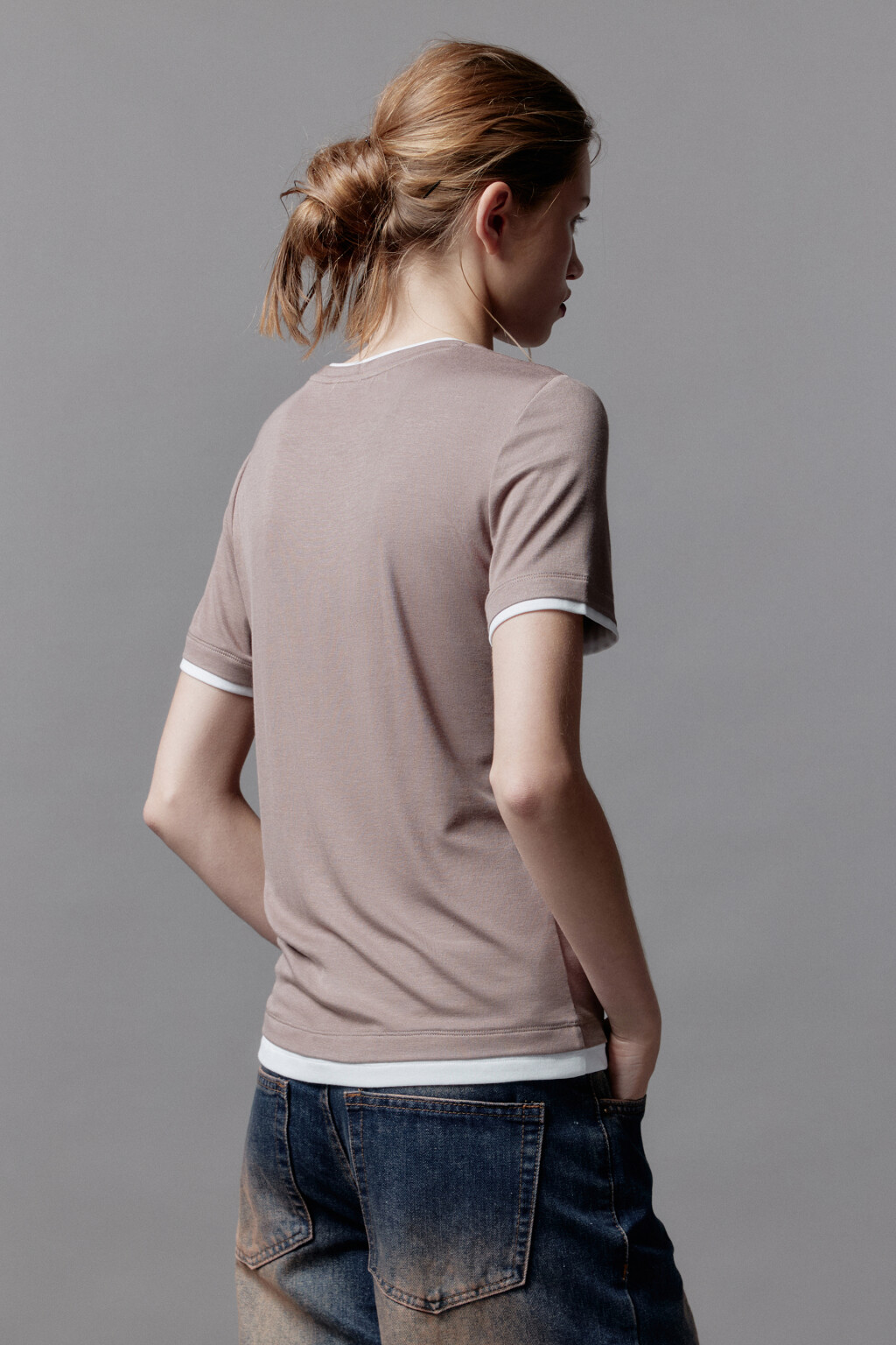 Футболка бамбуковая с имитацией второго слоя - цвет бежевый - 5